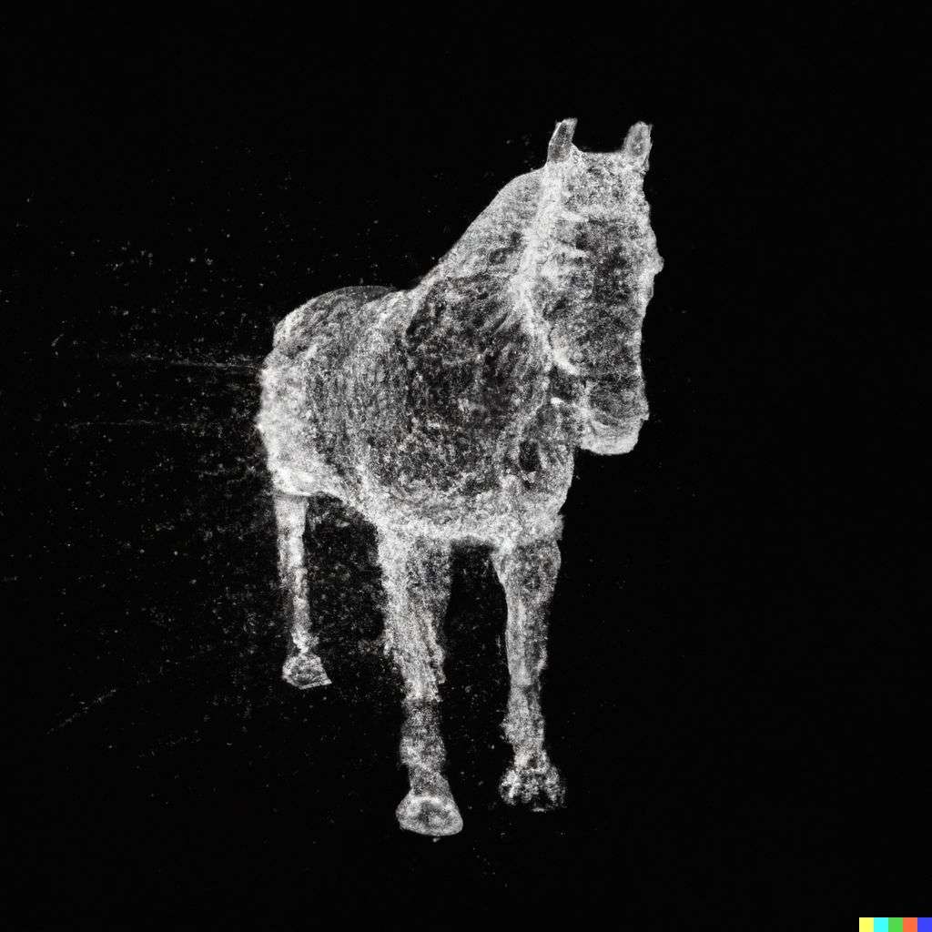 a horse, 3D point cloud from LiDAR sensor data, on a solid black background